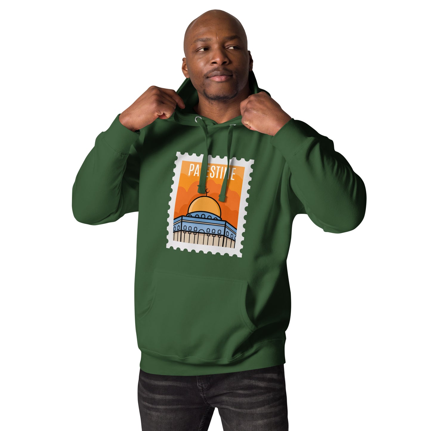 Hoodies: Palestine Stamp hoodie.