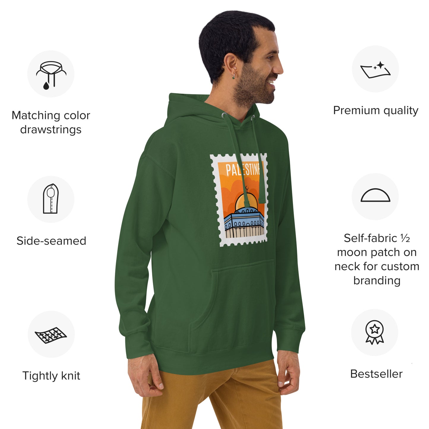 Hoodies: Palestine Stamp hoodie.