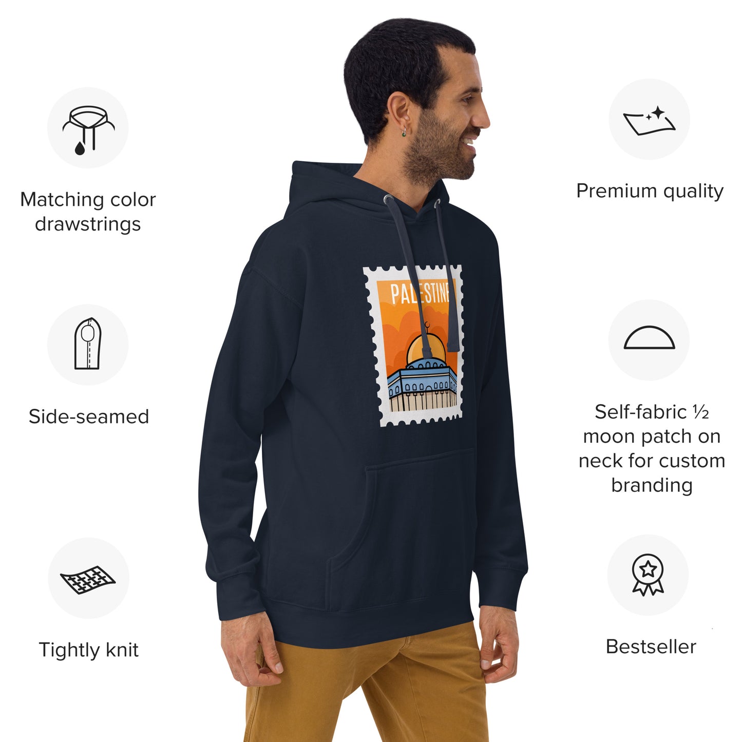 Hoodies: Palestine Stamp hoodie.